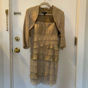 SL Fashion gold/shimmer dress with removable cropped jacket. Size 12.